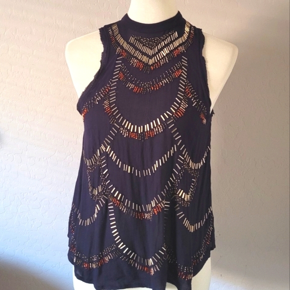 Free People - Ferris Wheel Black Bugle Bead High Neck Backless Top - Picture 4 of 8